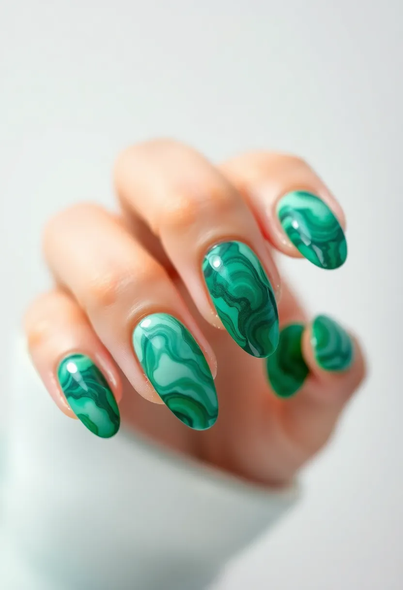 28 Vibrant Green Nail Ideas for Eco-Chic - 24. Green Marble Effect