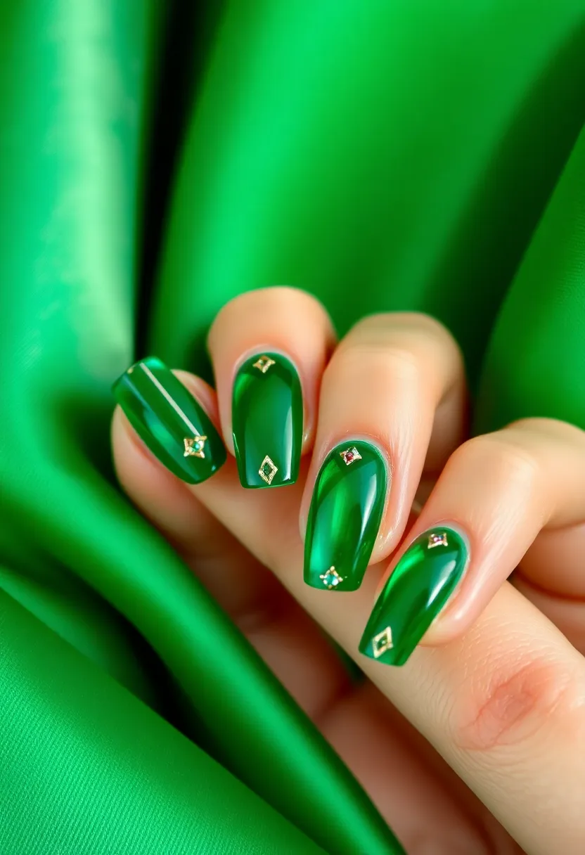 28 Vibrant Green Nail Ideas for Eco-Chic - 28. Green Gemstones
