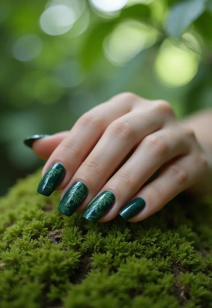28 Vibrant Green Nail Ideas for Eco-Chic - 3. Forest Fantasy