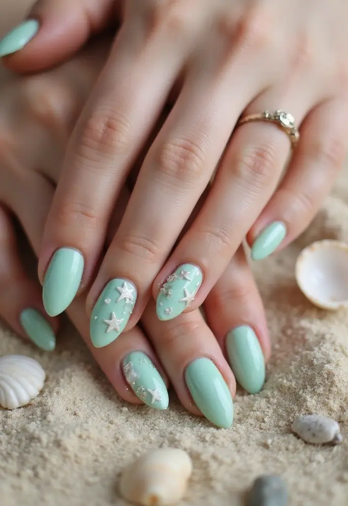 28 Vibrant Green Nail Ideas for Eco-Chic - 8. Seafoam Serenity