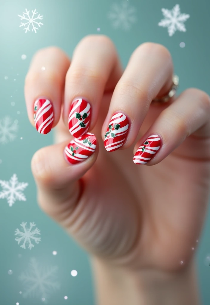 30 Acrylic Christmas Nail Ideas for Holiday - 1. Candy Cane Delight