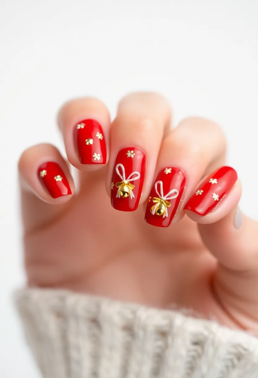 30 Acrylic Christmas Nail Ideas for Holiday - 10. Sleigh Bells Ring