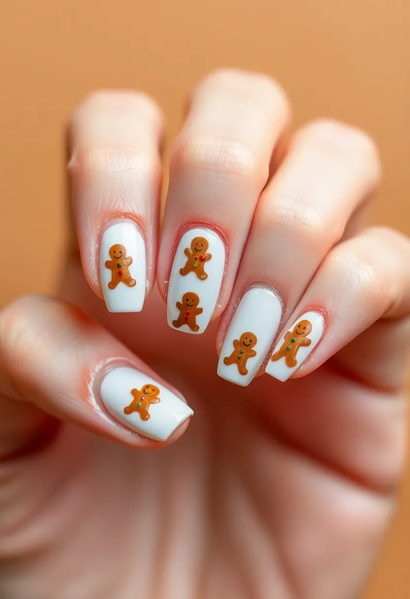 30 Acrylic Christmas Nail Ideas for Holiday - 12. Gingerbread Whimsy