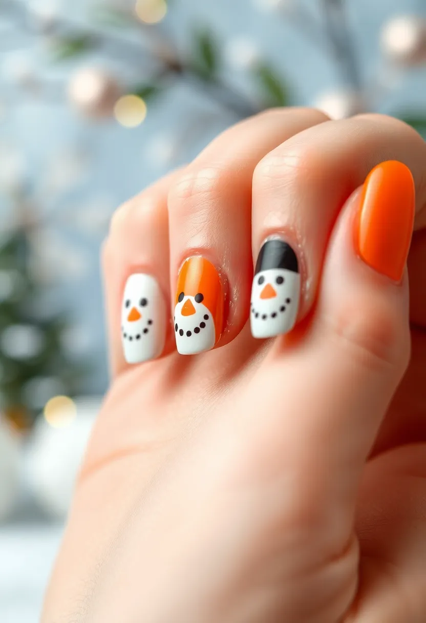 30 Acrylic Christmas Nail Ideas for Holiday - 18. Sweet Snowmen