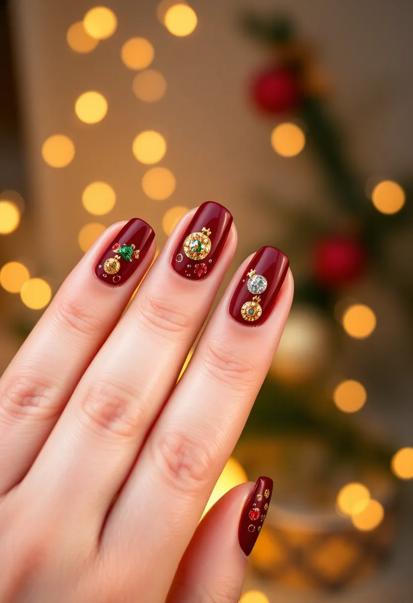 30 Acrylic Christmas Nail Ideas for Holiday - 20. Sparkling Ornaments