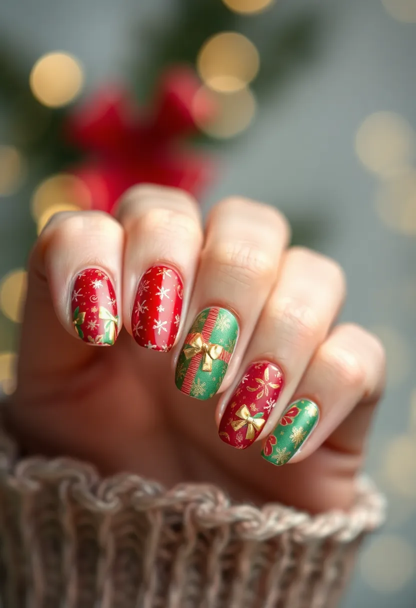 30 Acrylic Christmas Nail Ideas for Holiday - 23. Christmas Gift Wrap