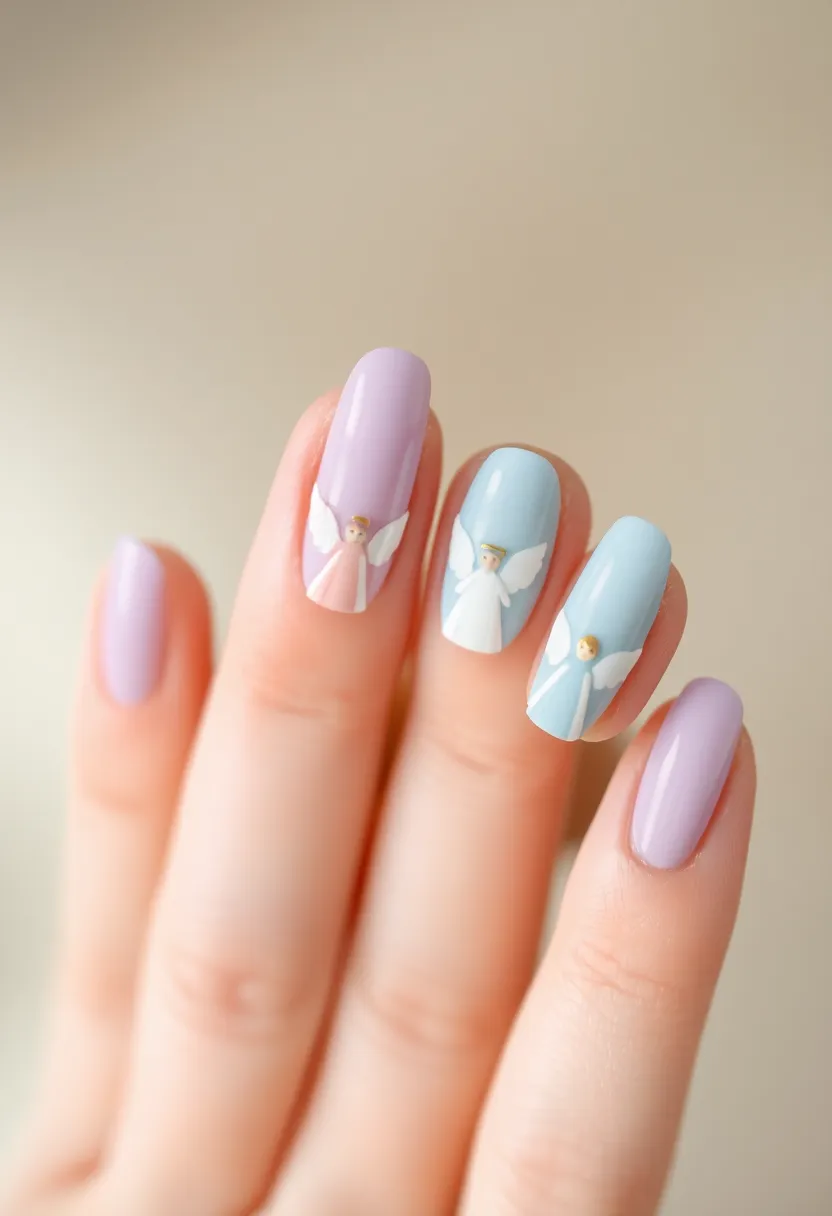 30 Acrylic Christmas Nail Ideas for Holiday - 24. Whimsical Angels