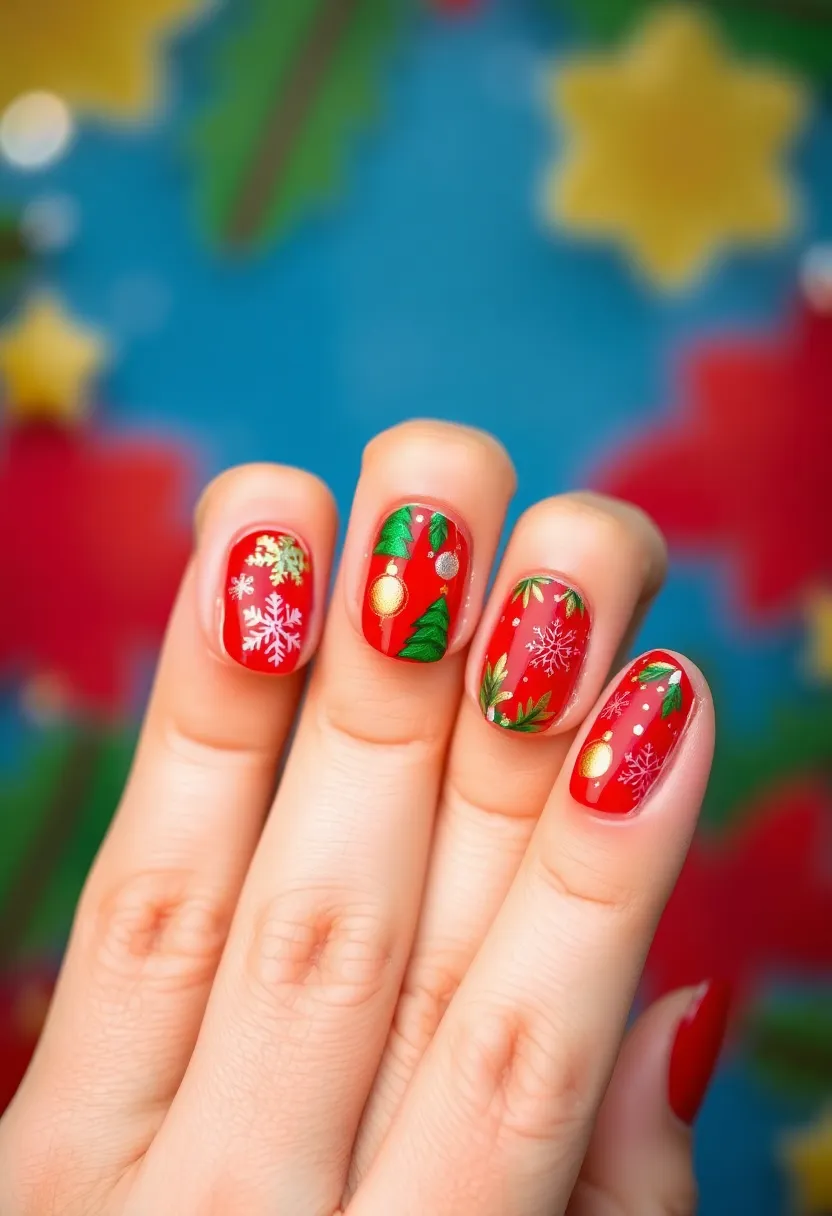 30 Acrylic Christmas Nail Ideas for Holiday - 25. Joyful Ornaments