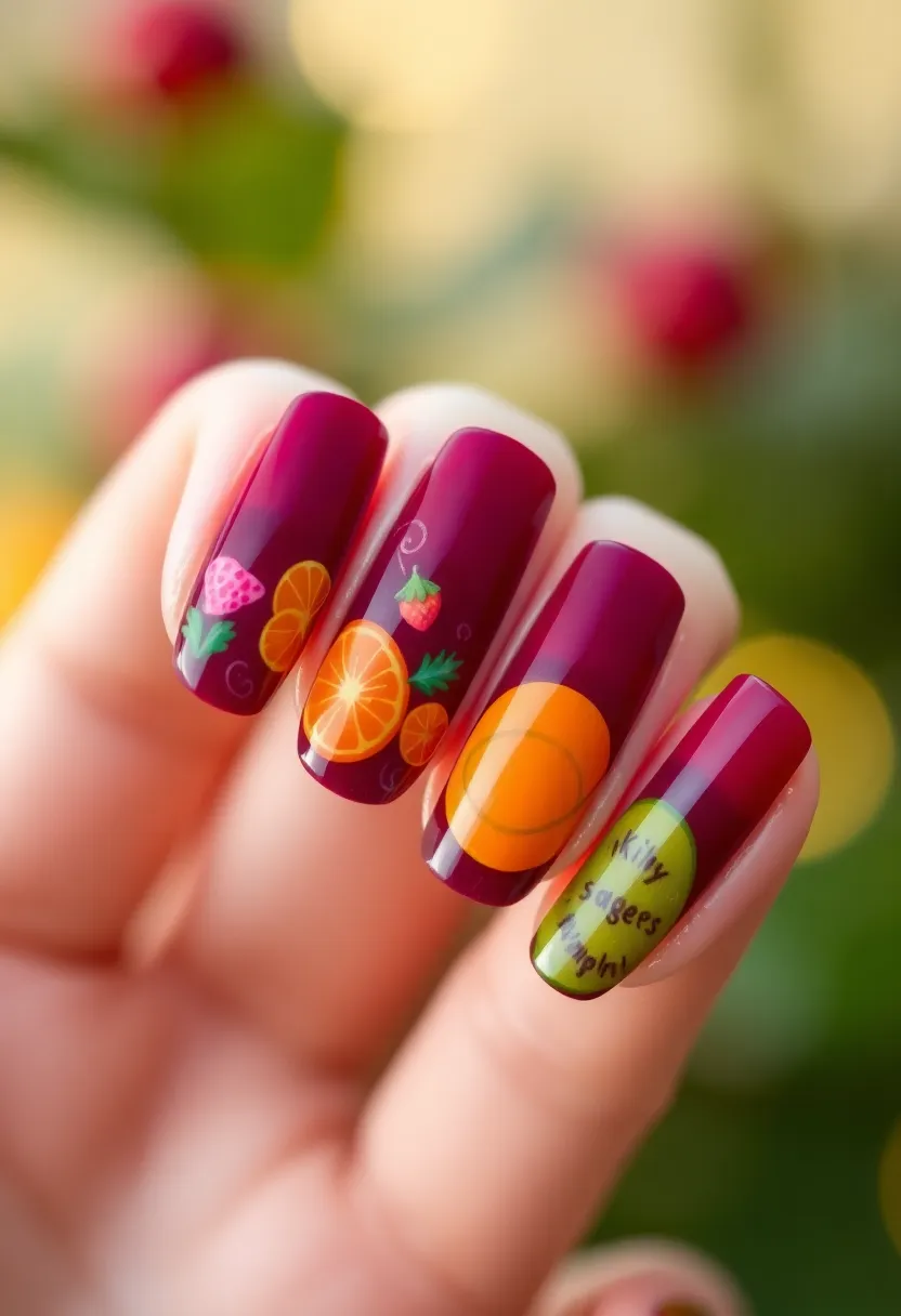 30 Acrylic Christmas Nail Ideas for Holiday - 26. Seasonal Fruits