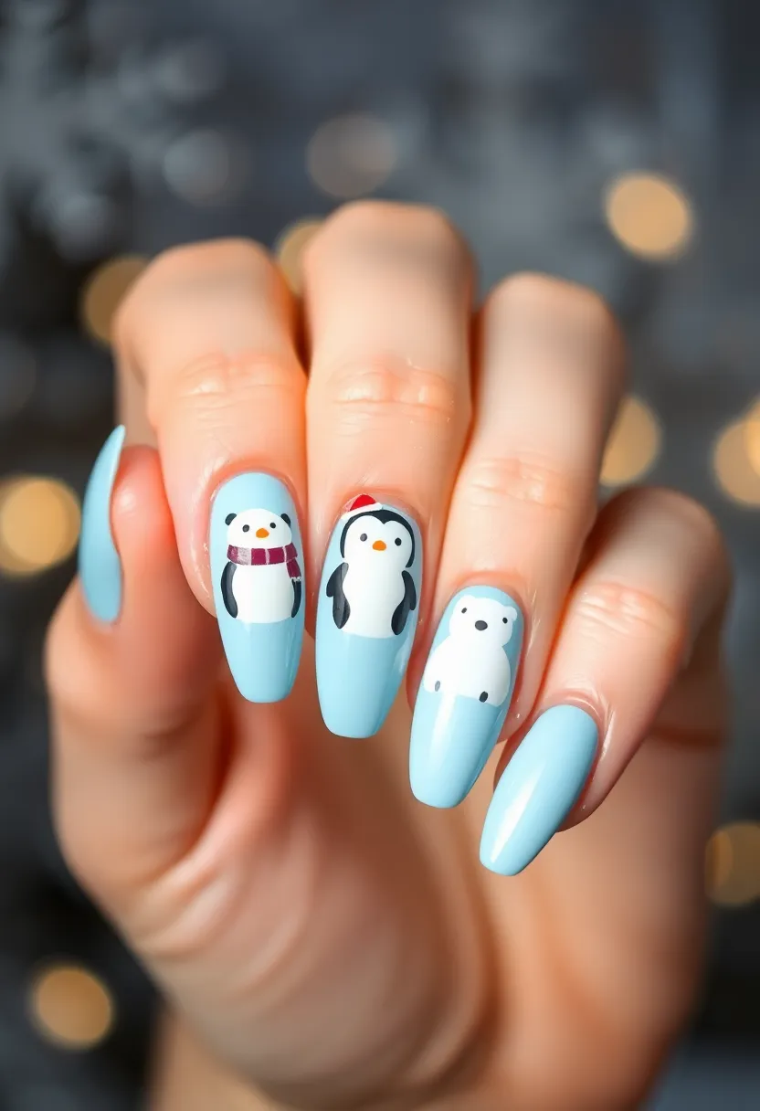 30 Acrylic Christmas Nail Ideas for Holiday - 27. Winter Animals