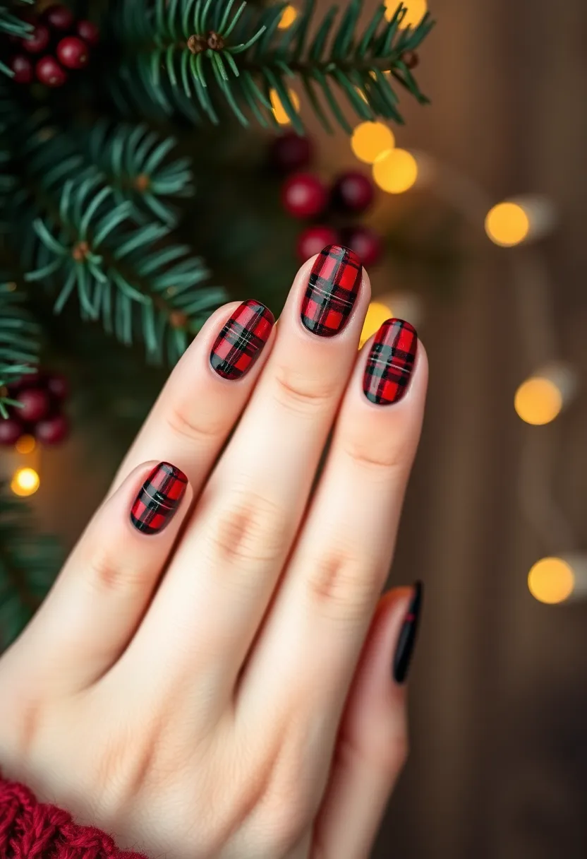 30 Acrylic Christmas Nail Ideas for Holiday - 29. Holiday Plaid