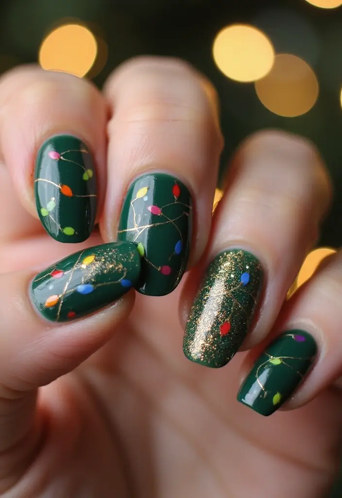 30 Acrylic Christmas Nail Ideas for Holiday - 3. Glittering Christmas Lights