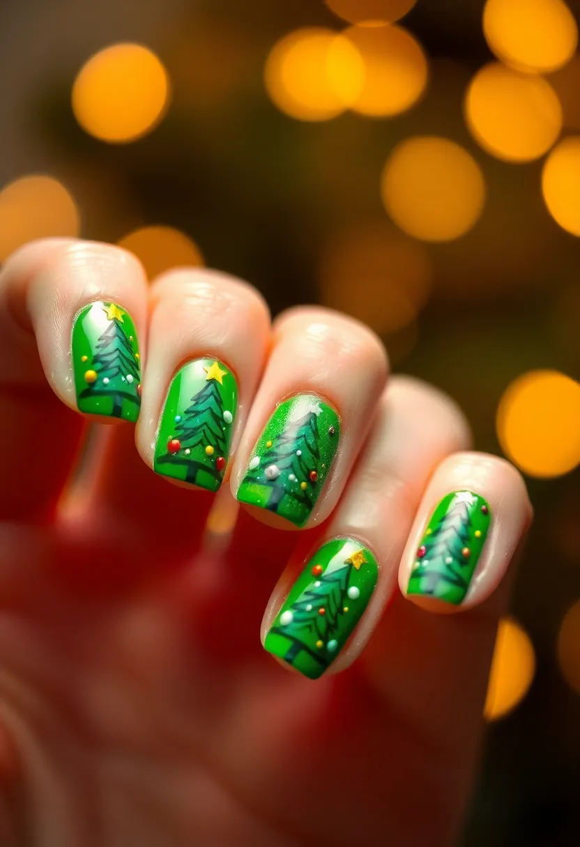 30 Acrylic Christmas Nail Ideas for Holiday - 6. Christmas Tree Glam
