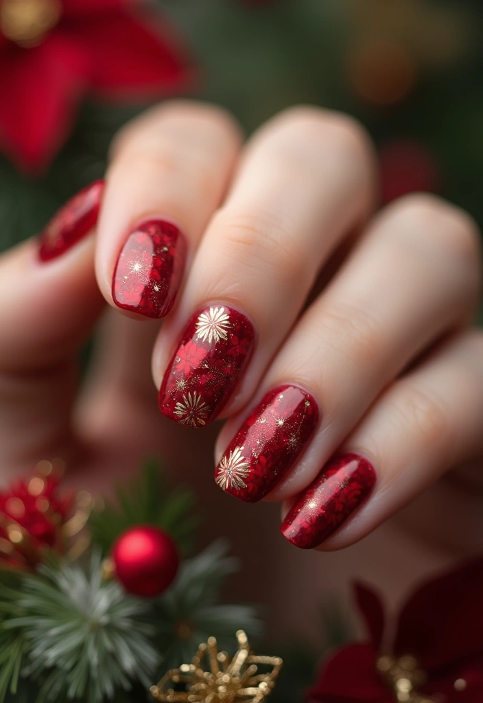 30 Acrylic Christmas Nail Ideas for Holiday - 9. Poinsettia Charm