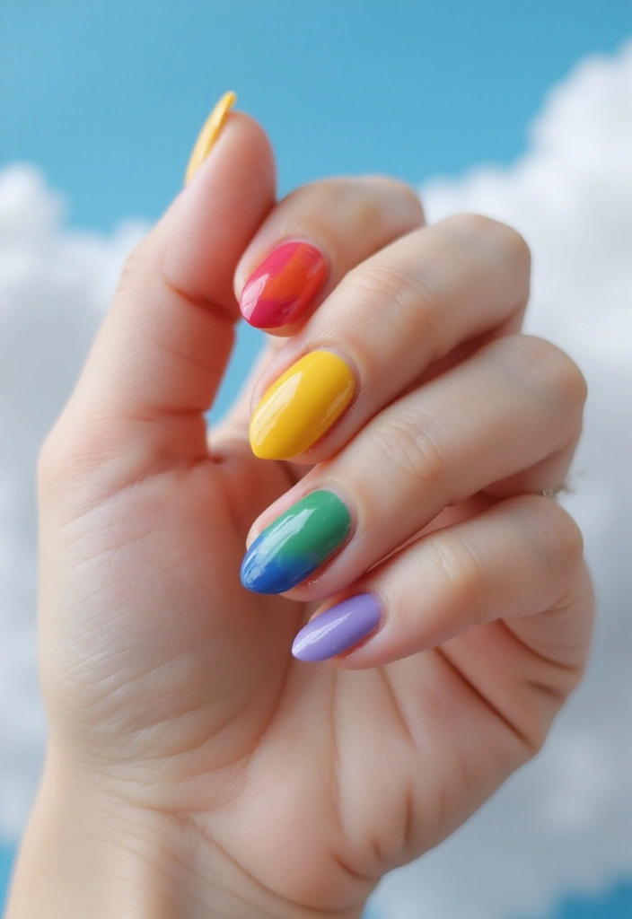30 Adorable Cute Nail Ideas for Kids' Playful Adventures - 1. Rainbow Delight