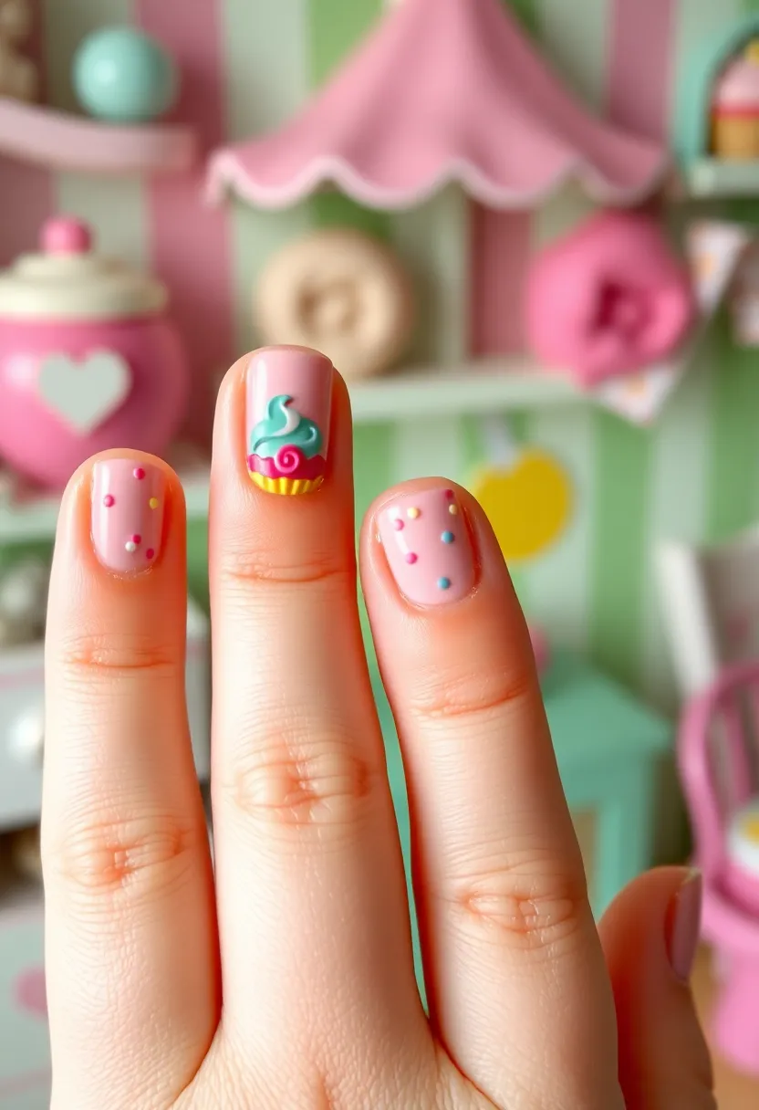 30 Adorable Cute Nail Ideas for Kids' Playful Adventures - 11. Cupcake Craze