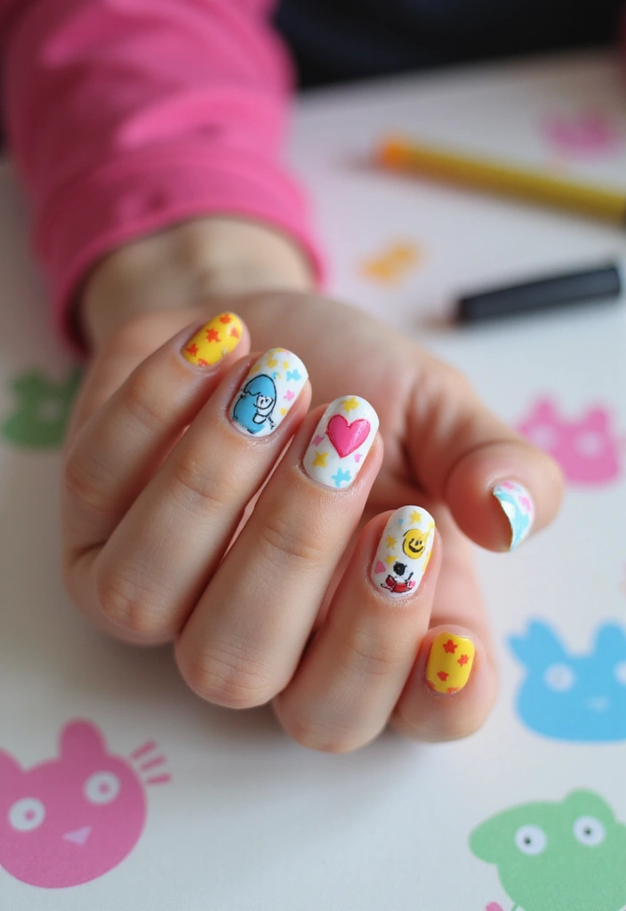 30 Adorable Cute Nail Ideas for Kids' Playful Adventures - 12. Doodle Designs