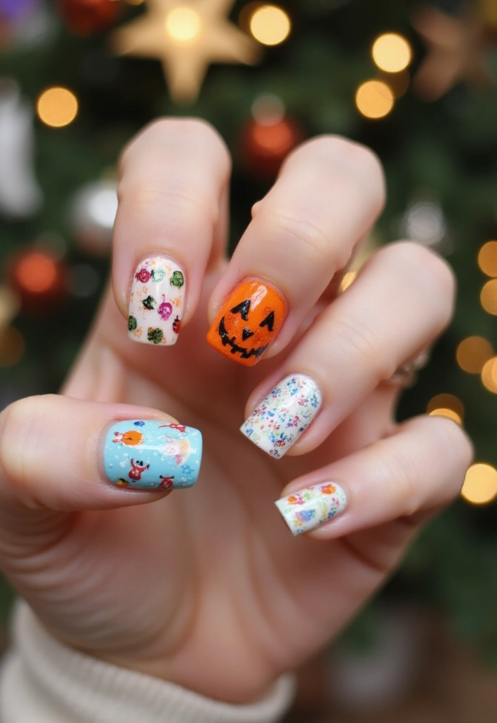 30 Adorable Cute Nail Ideas for Kids' Playful Adventures - 13. Holiday Cheer
