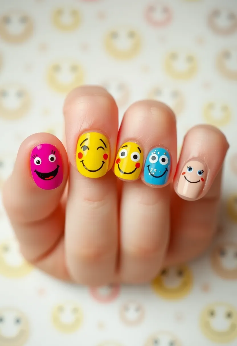 30 Adorable Cute Nail Ideas for Kids' Playful Adventures - 17. Silly Faces