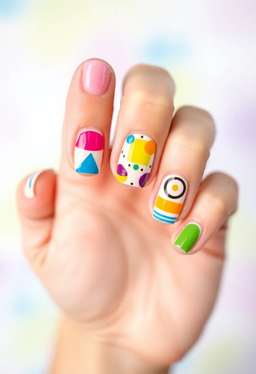 30 Adorable Cute Nail Ideas for Kids' Playful Adventures - 18. Colorful Geometric Patterns