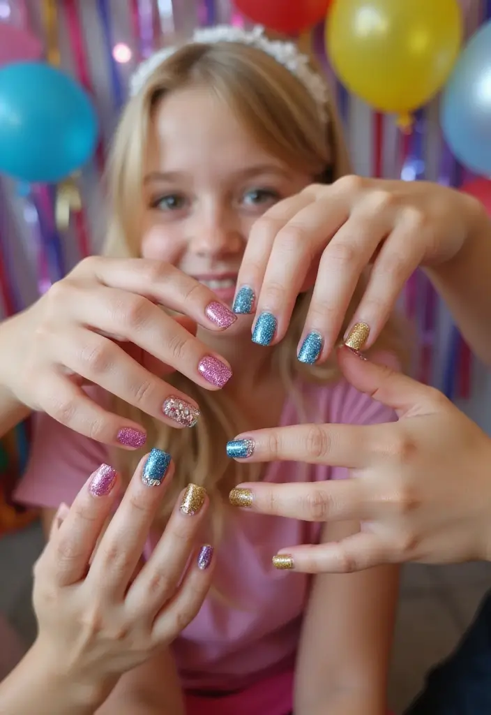 30 Adorable Cute Nail Ideas for Kids' Playful Adventures - 2. Glitter Galore