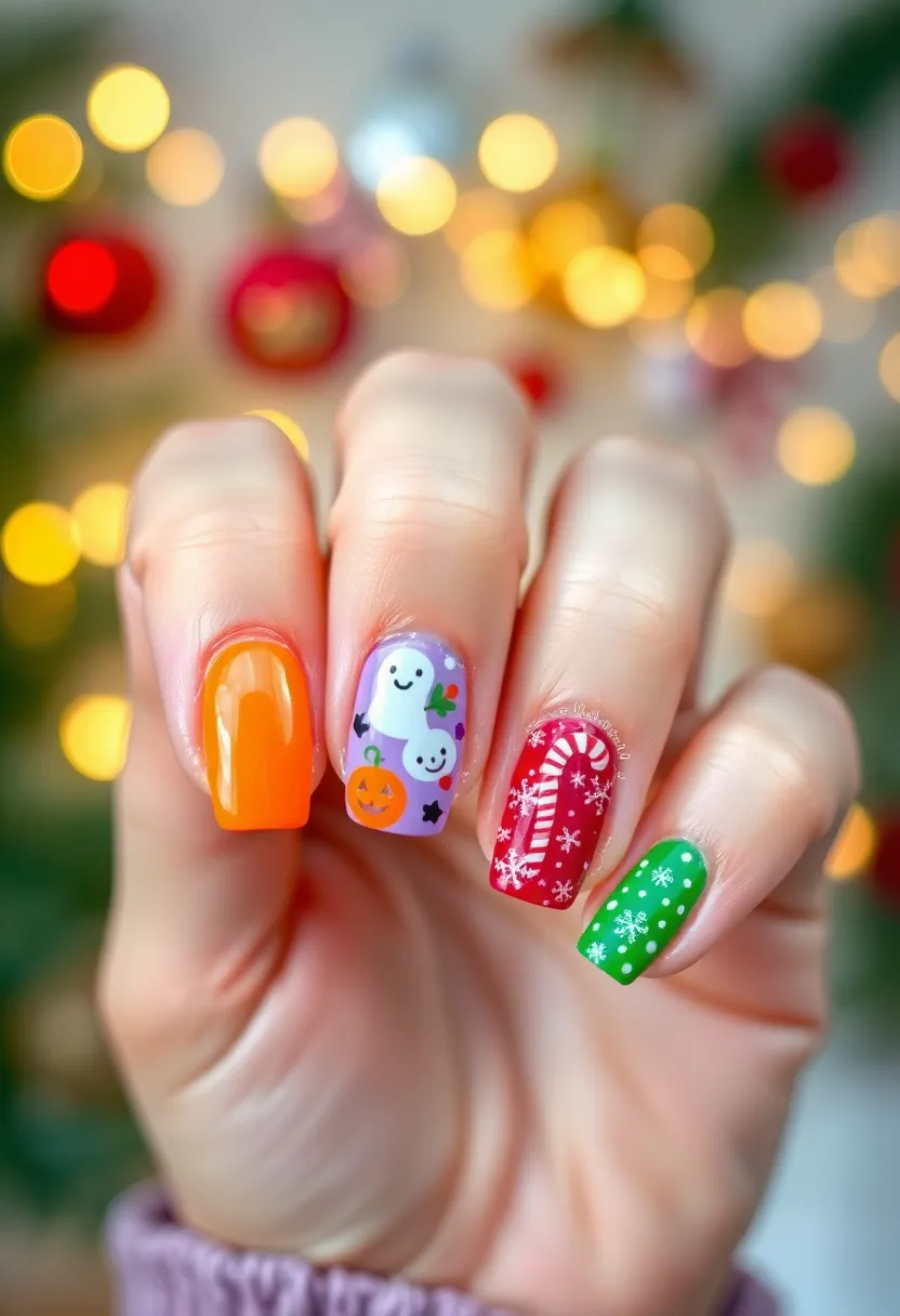 30 Adorable Cute Nail Ideas for Kids' Playful Adventures - 24. Holiday Spirit