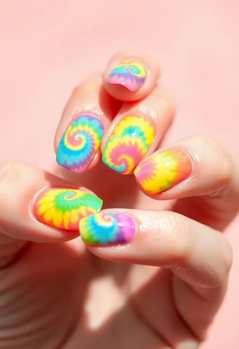 30 Adorable Cute Nail Ideas for Kids' Playful Adventures - 26. Funky Tie-Dye