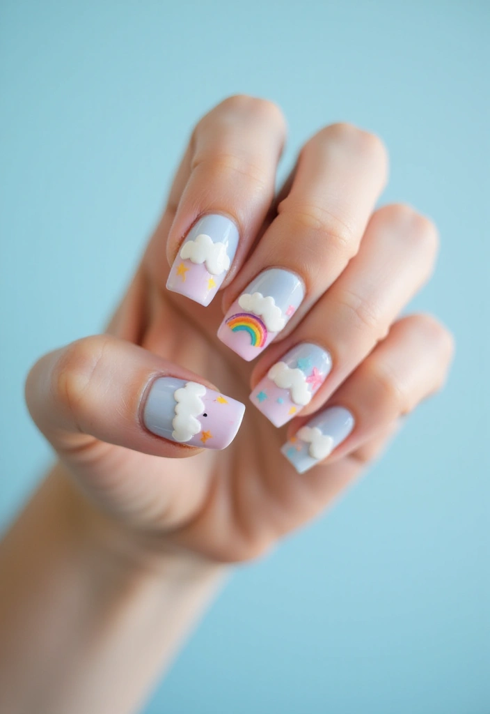 30 Adorable Cute Nail Ideas for Kids' Playful Adventures - 5. Whimsical Clouds