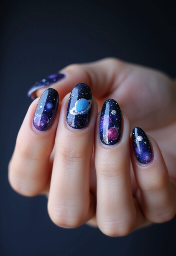 30 Adorable Cute Nail Ideas for Kids' Playful Adventures - 9. Space Adventure