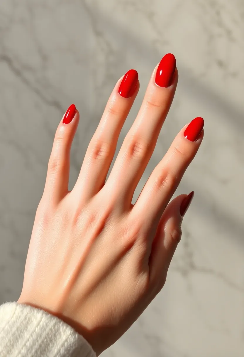30 Almond Nail Inspo for Sleek Sophistication - 15. Classic Red Almonds