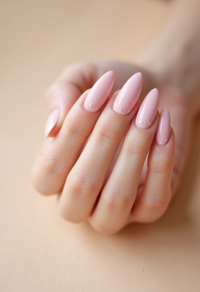 30 Balanced Medium Length Nail Ideas for Versatile Vibes - 11. Soft Pink with Minimalist Dots
