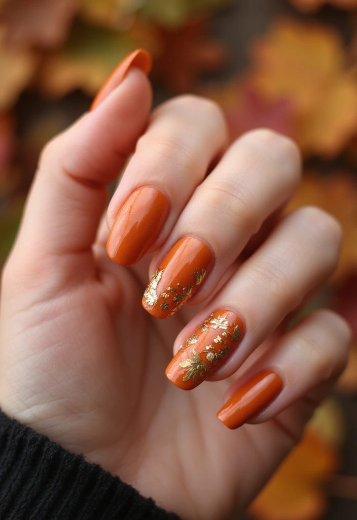 30 Balanced Medium Length Nail Ideas for Versatile Vibes - 12. Fall-Inspired Pumpkin Spice Nails