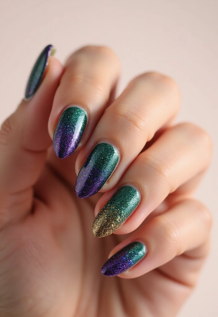 30 Balanced Medium Length Nail Ideas for Versatile Vibes - 17. Textured Glitter Gradient