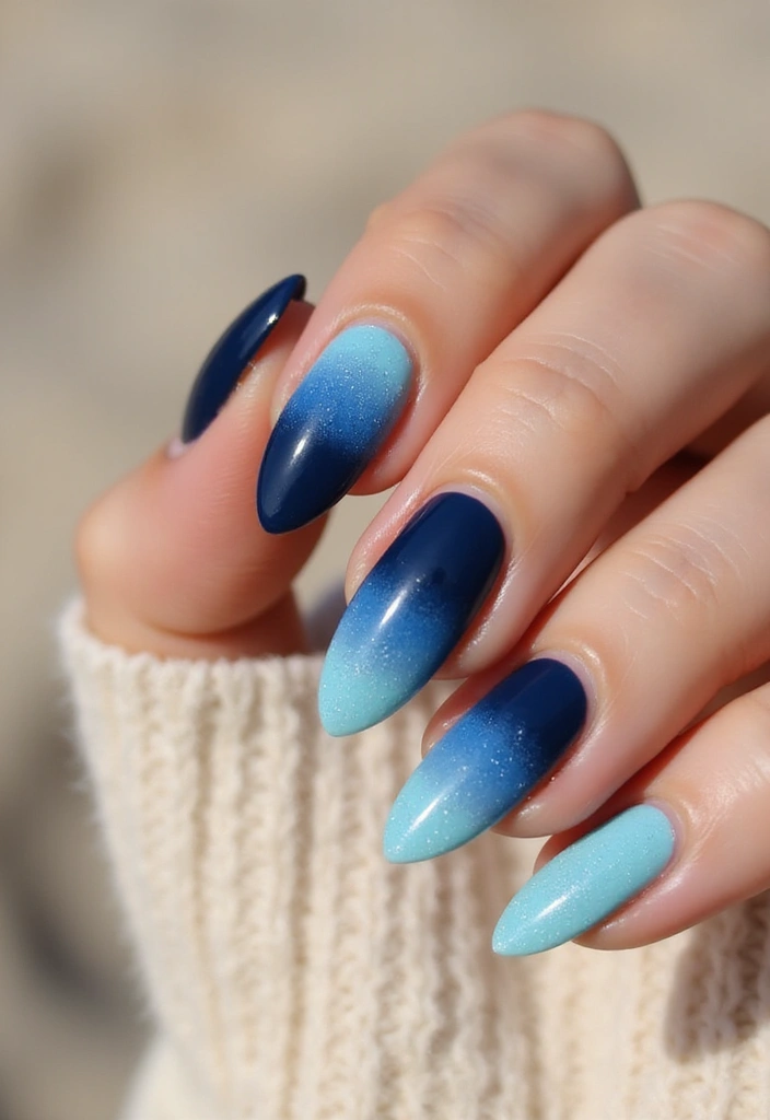 30 Balanced Medium Length Nail Ideas for Versatile Vibes - 2. Ocean Waves with Blue Ombre