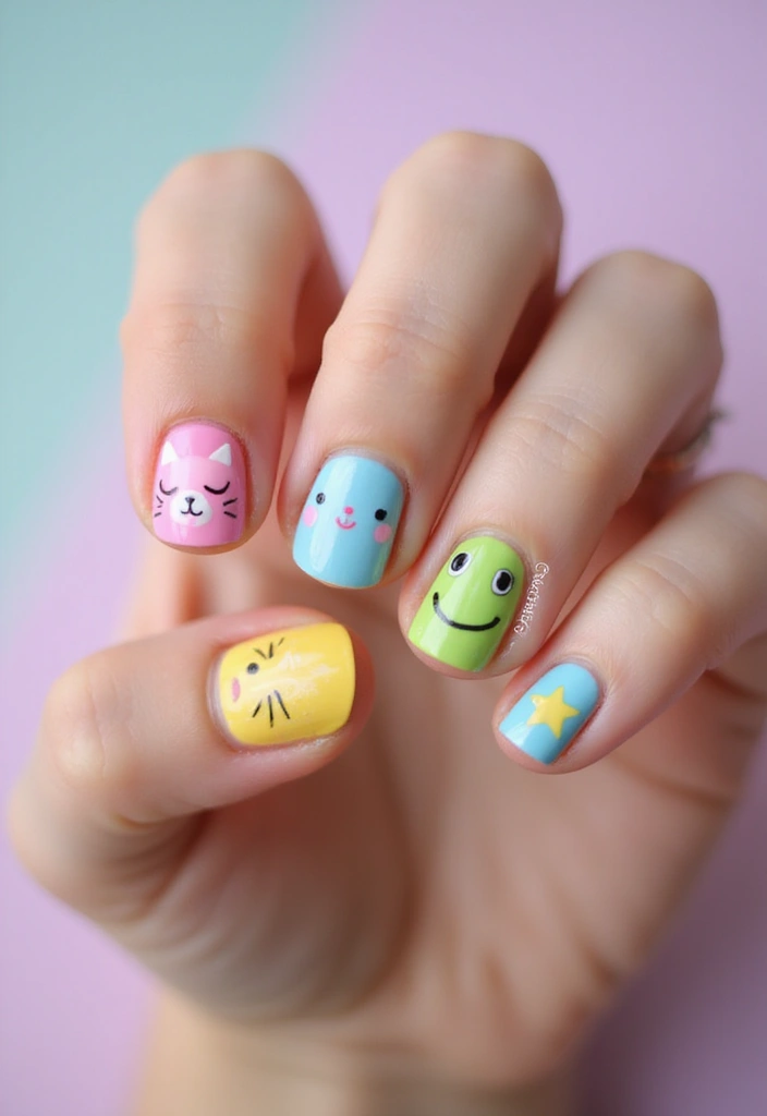 30 Balanced Medium Length Nail Ideas for Versatile Vibes - 20. Whimsical Cartoon Characters