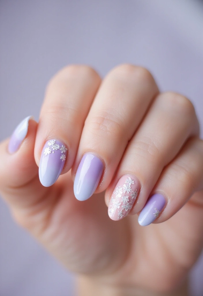 30 Balanced Medium Length Nail Ideas for Versatile Vibes - 22. Ombre with Floral Accents