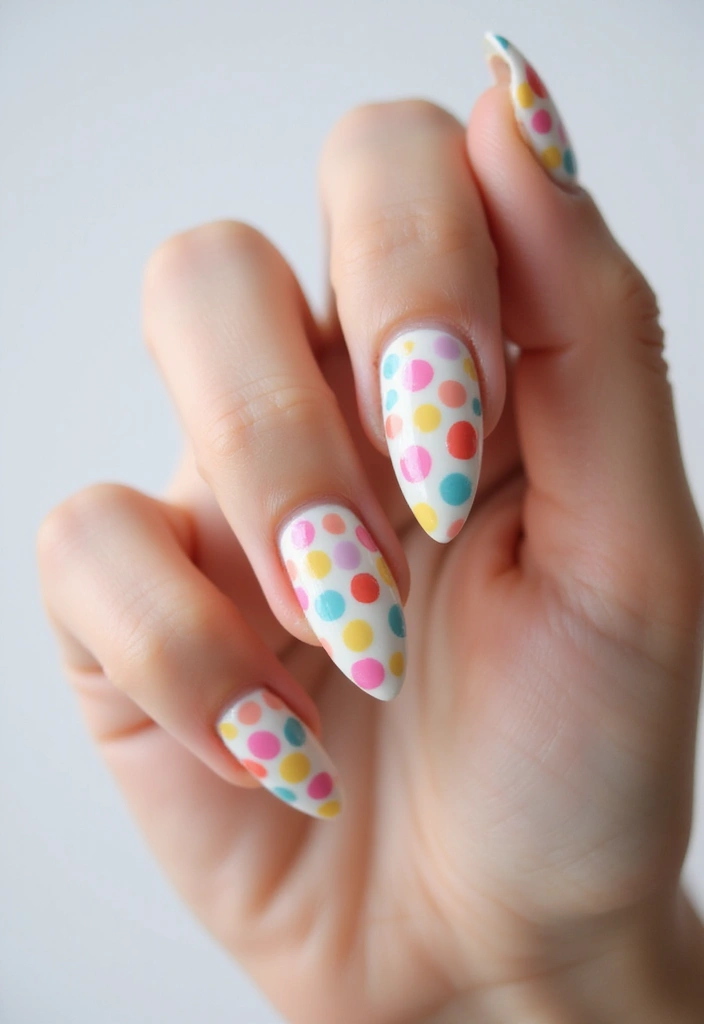 30 Balanced Medium Length Nail Ideas for Versatile Vibes - 27. Retro Polka Dots
