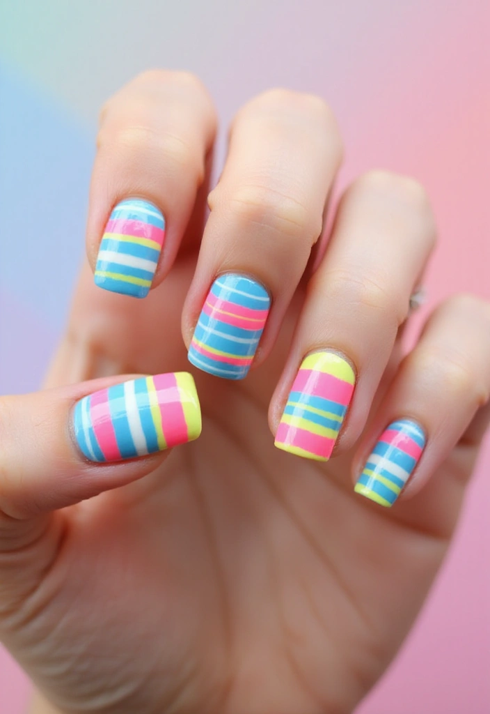 30 Balanced Medium Length Nail Ideas for Versatile Vibes - 28. Bold Stripes with a Twist