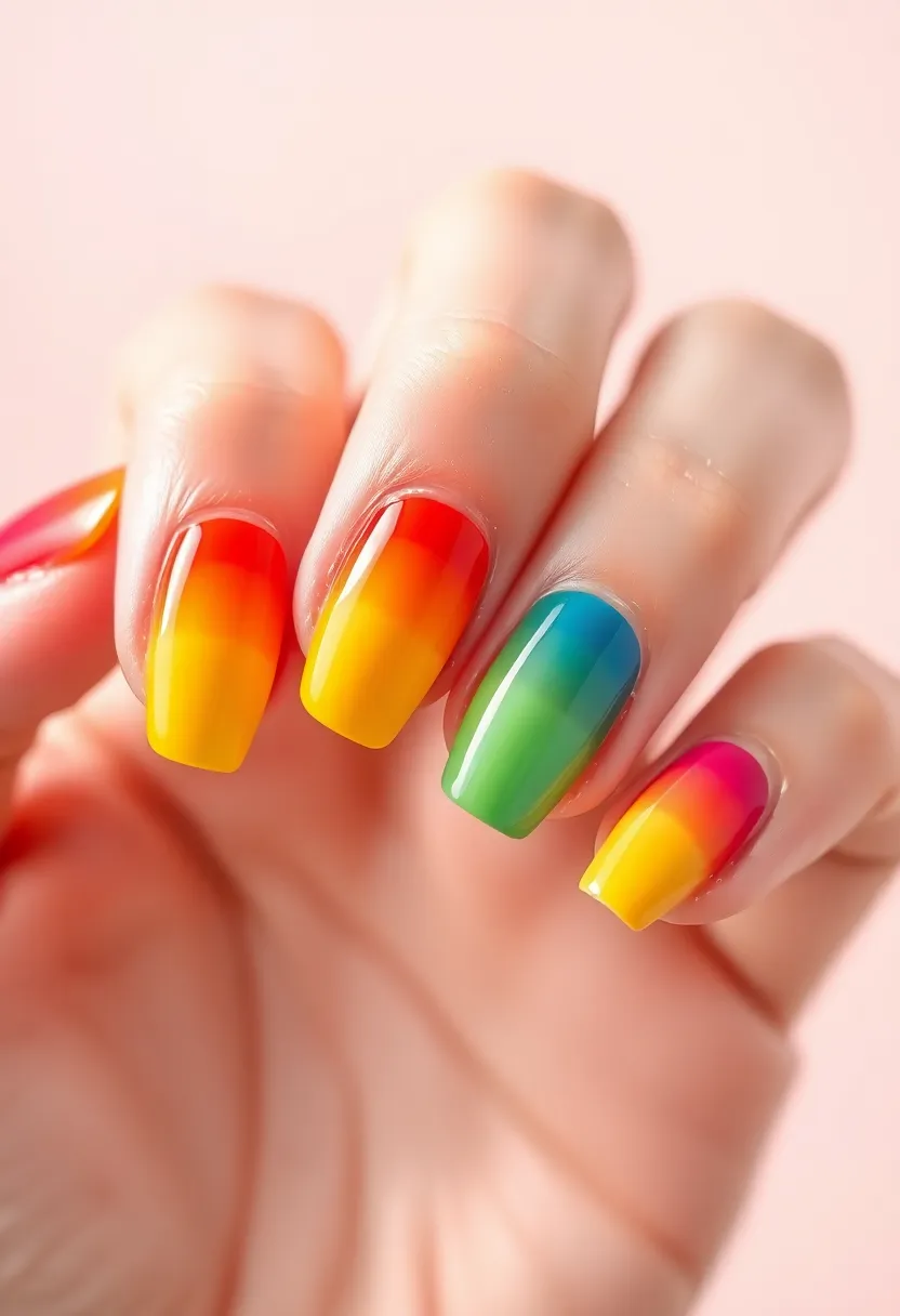 30 Classic Acrylic French Tip Nail Ideas for Eternal Chic - 15. Classic Rainbow Tips