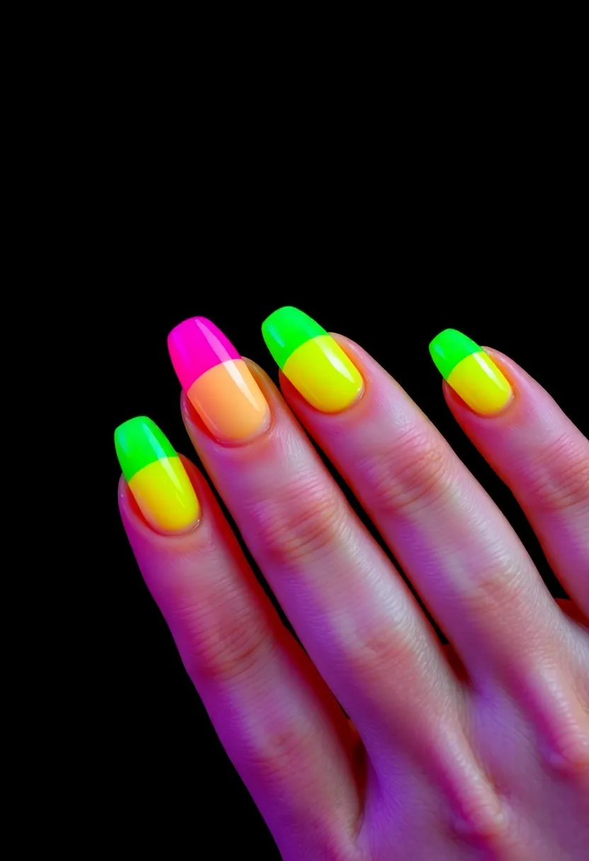 30 Classic Acrylic French Tip Nail Ideas for Eternal Chic - 16. Vivid Neon Tips