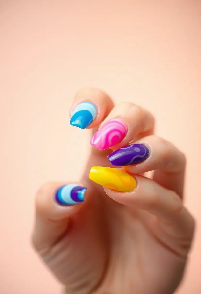 30 Classic Acrylic French Tip Nail Ideas for Eternal Chic - 19. Tie-Dye Tips