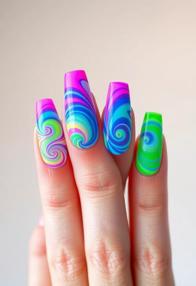 30 Classic Acrylic French Tip Nail Ideas for Eternal Chic - 21. Psychedelic Swirls