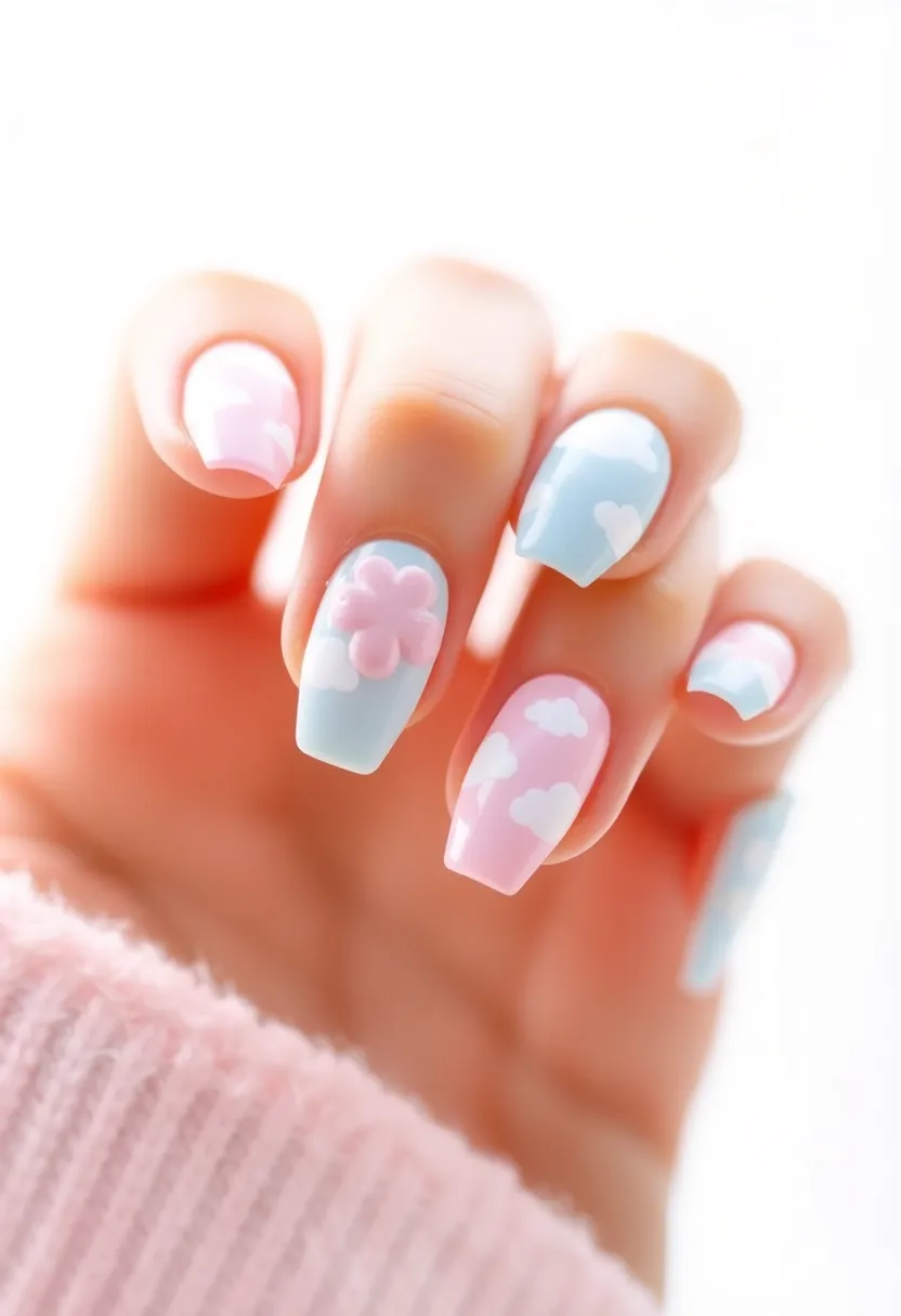30 Classic Acrylic French Tip Nail Ideas for Eternal Chic - 22. Dreamy Cloud Tips