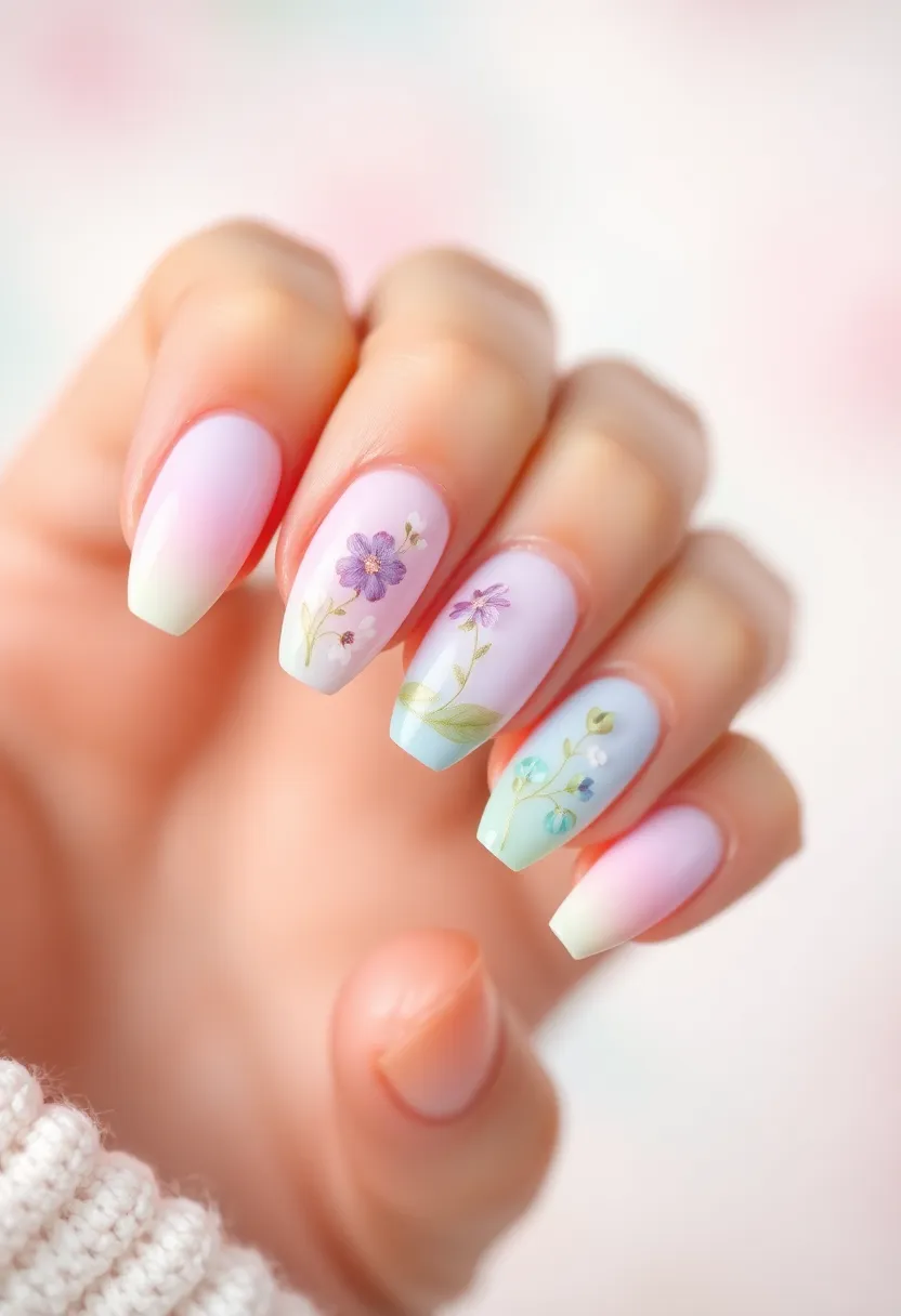 30 Classic Acrylic French Tip Nail Ideas for Eternal Chic - 27. Ombre with Floral Accents