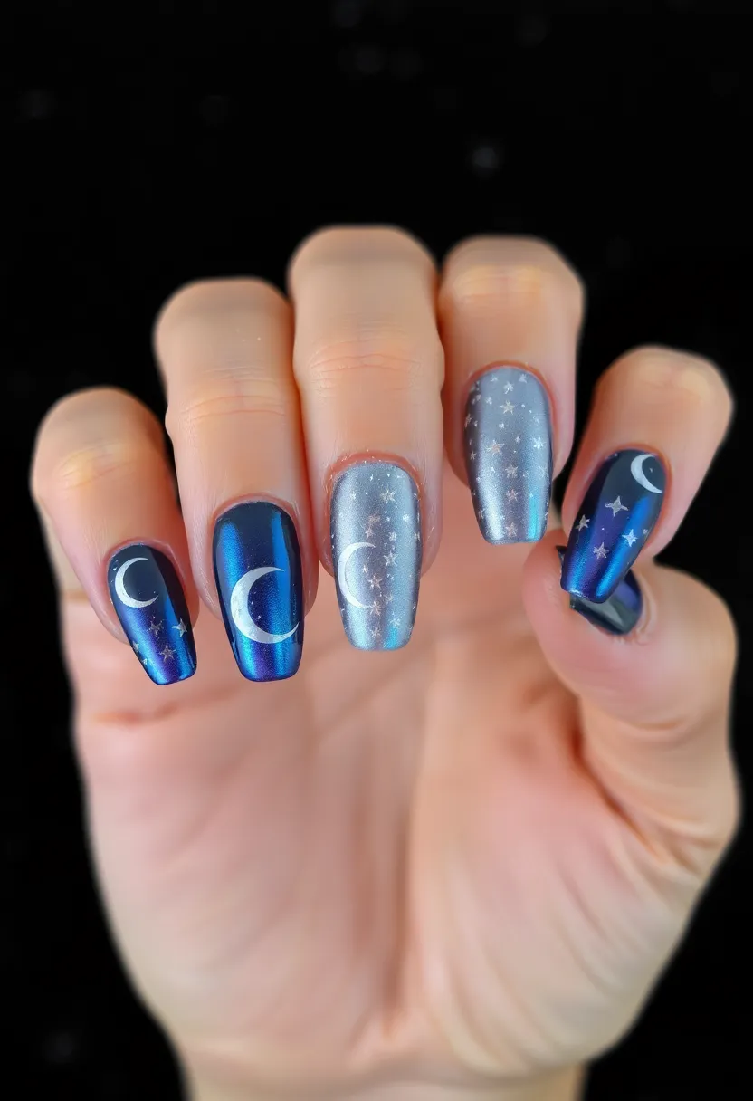 30 Classic Acrylic French Tip Nail Ideas for Eternal Chic - 30. Mystic Moon French Tips
