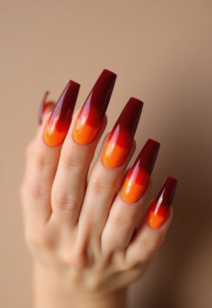 30 Coffin Acrylic Nail Ideas for Dramatic Elegance - 11. Dramatic Fire Ombré