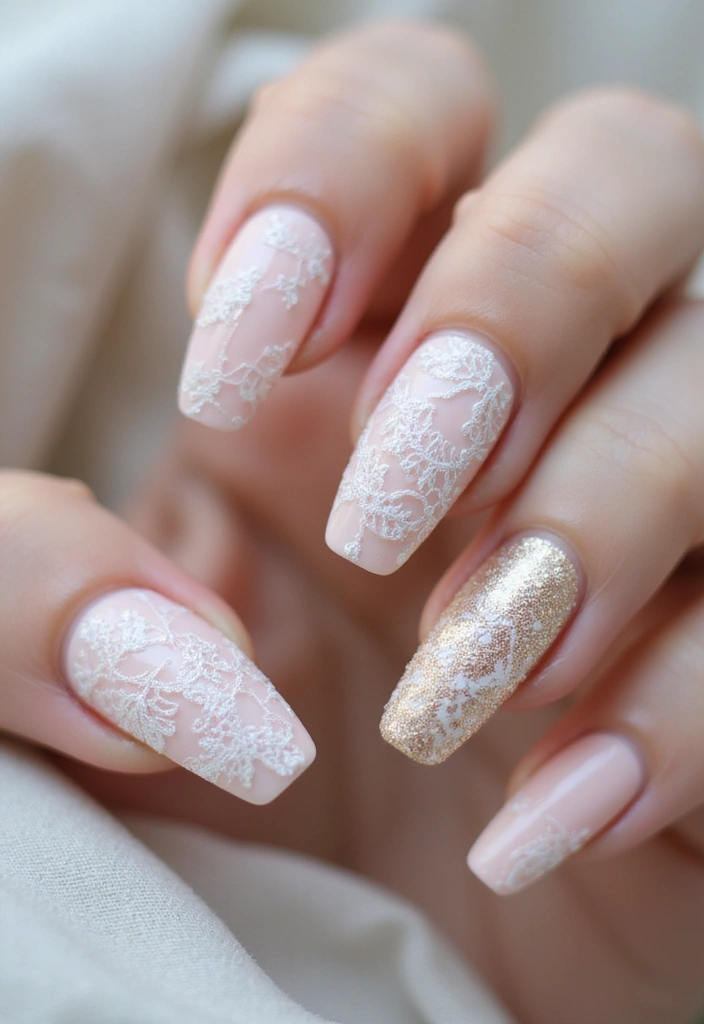 30 Coffin Acrylic Nail Ideas for Dramatic Elegance - 12. Elegant Lace Design