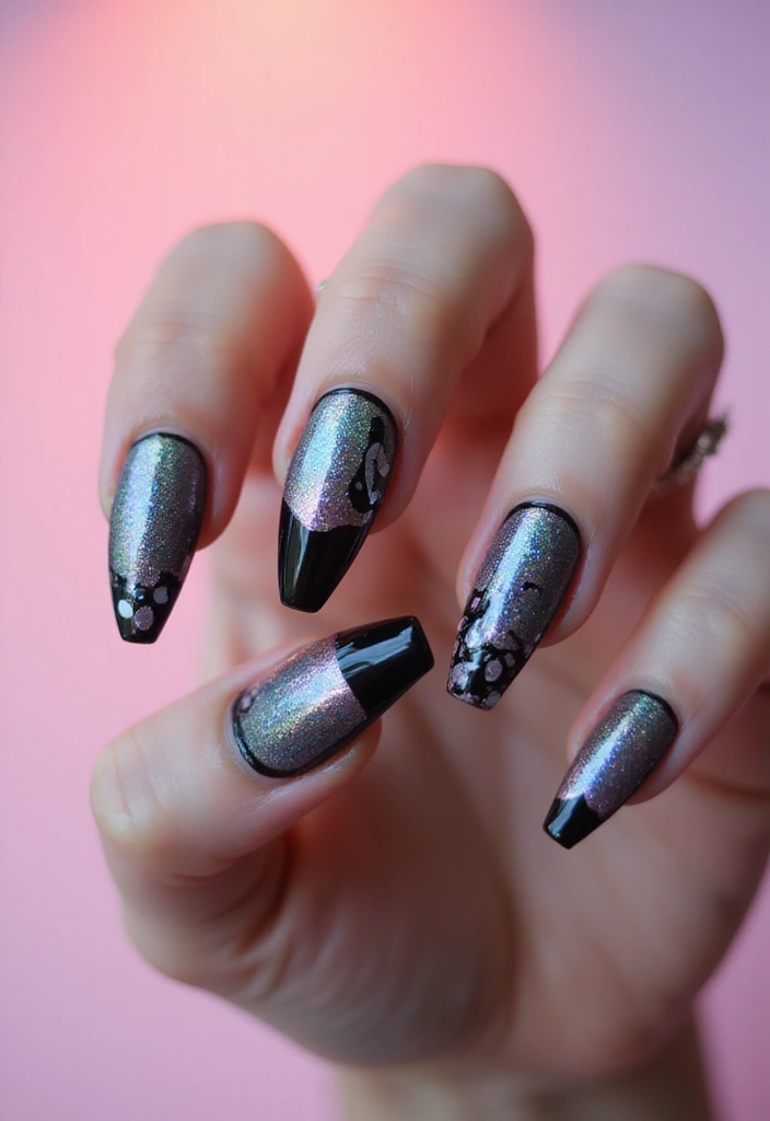 30 Coffin Acrylic Nail Ideas for Dramatic Elegance - 14. Metallic Stiletto Tips