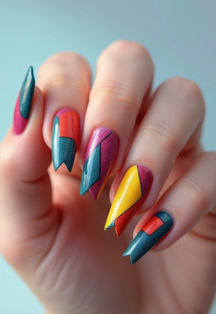 30 Coffin Acrylic Nail Ideas for Dramatic Elegance - 19. Contemporary Geometric