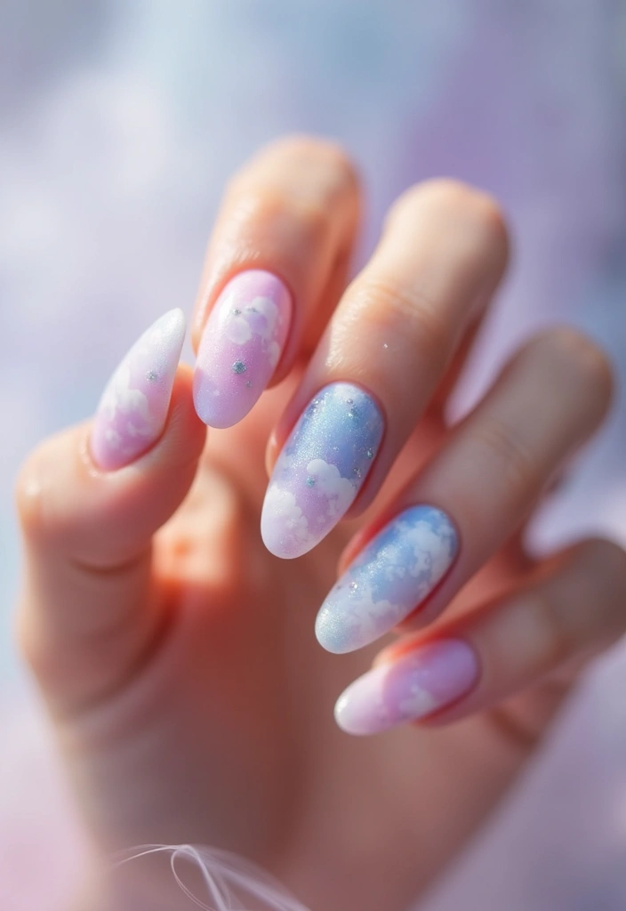 30 Coffin Acrylic Nail Ideas for Dramatic Elegance - 20. Ethereal Cloud Nails
